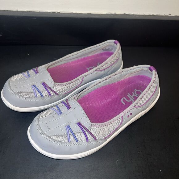 Ryka Tang Slip-On Comfort Shoes, Leather Upper, Gray&Purple Loafers Flats Size 8 - Picture 2 of 7